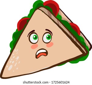 Sándwich asustado, ilustración, vector sobre fondo blanco