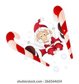 Scared Santa Claus Playing Ski