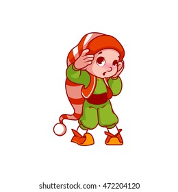Scared Santa's helper. Vector cartoon character isolated on a white background.