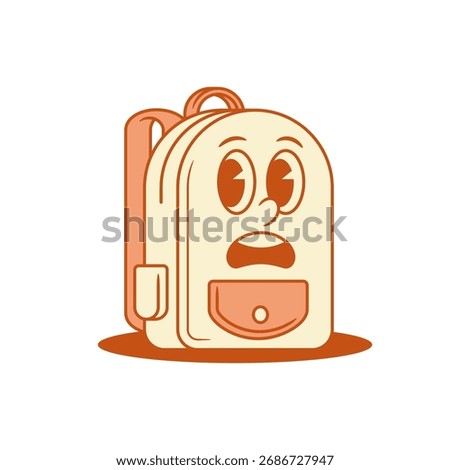 Scared schoolbag back to school cartoon character isometric vector illustration. Funny comic backpack bag pupil studying education minimalist sticker mascot surprised shocked astonished emotion