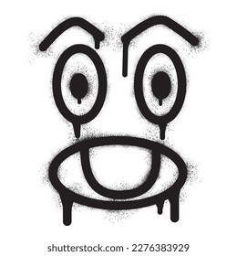 Scared shocked face emoticon graffiti with black spray paint