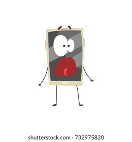 Scared smartphone character with a grey screen, arms and legs cartoon vector Illustration