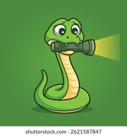 Scared Snake Holding Flashlight – Cartoon Animal
