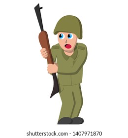 Scared soldier. Isolated stock vector illustration