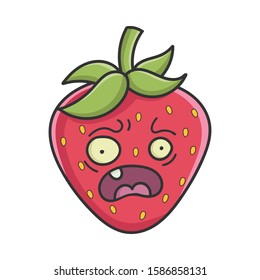 Scared strawberry fruit icon cartoon isolated on white