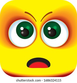 Scared, Surprised face Cartoon Square Emoticon.