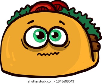 Scared taco, illustration, vector on white background