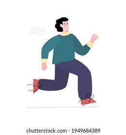 Scared terrified man running away, flat vector illustration isolated on white.