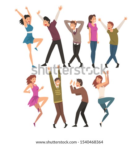 Scared and Terrified People with Fear Expression, Emotional Frightened Persons Characters Afraid of Something Vector Illustration