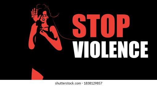 scared terrified woman stop violence and aggression concept portrait horizontal vector illustration