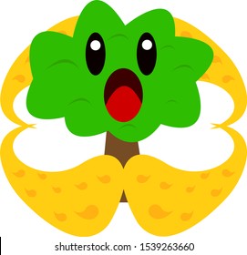 scared tree with green top around burning fire concept of forest fires and nature objects on a white background