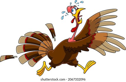 Scared Turkey Cartoon Characters Running. Vector Hand Drawn Illustration Isolated On White Background