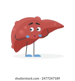 Scared and unhappy human liver character standing with expression of surprise on face vector illustration