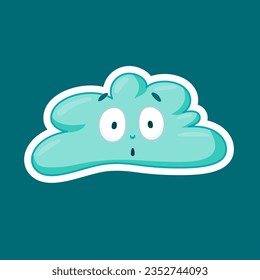 Scared vector cloud with big round eyes and open mouth in simple flat cartoon style. Mood concept poster for kids: emotion flashcards, nursery songs illustration, children books about the weather.