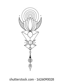 Scared vector geometry tattoo graphic design with lotus.