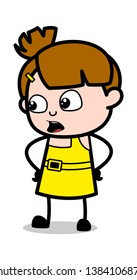 Scared While Talking - Cute Girl Cartoon Character Vector Illustration