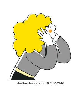 Scared woman cartoon character flat vector illustration. Woman in shock and hysteria, with a headache.