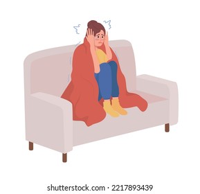 Scared woman with plaid semi flat color vector character. Panic attack symptom. Editable figure. Full body person on white. Simple cartoon style illustration for web graphic design and animation