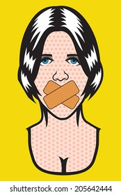 Scared Woman With Tape Over Her Mouth