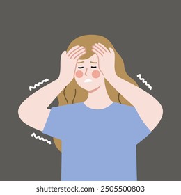 Scared woman. Terrified girl shivering. Panic disorder, mental health, anxiety, phobia, psychological problem concepts. Flat vector character design illustration isolated on background.