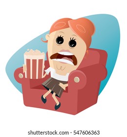 scared woman watching a terrifying movie