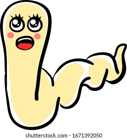 Scared worm, illustration, vector on white background.