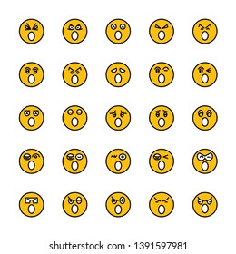 scared and worry emoticon icons yellow face