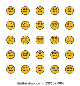 scared and worry emoticon icons yellow face