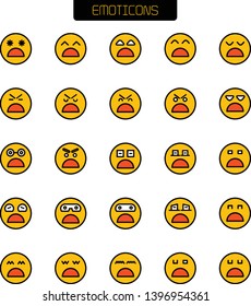 scared and worry face emoticon icons set