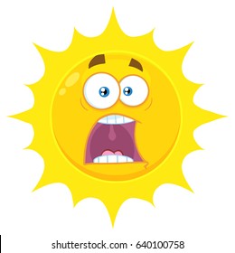 Scared Yellow Sun Cartoon Emoji Face Character With Expressions A Panic. Vector Illustration Isolated On White Background