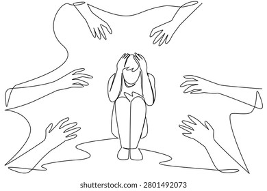 Scared young man crouching
