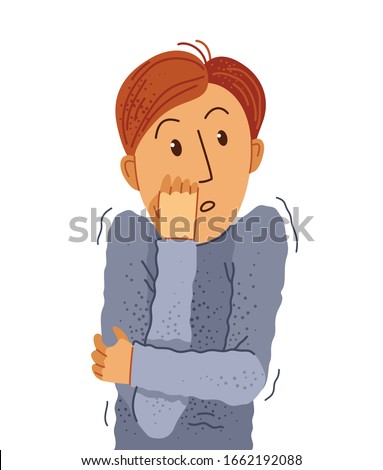 Scared young man feeling uncomfortable vector illustration, phobia paranoia anxiety or other psychical and psychological problems concept, bad emotions.