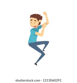 Scared young man with terrified face expression, emotional guy afraid of something vector Illustration on a white background