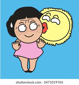 Scared Young Woman With Freckles, Wrinkles And Blemishes Avoiding Unwanted Kiss From The Sun Concept Card Character illustration
