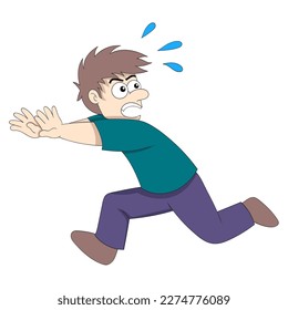 the scared-looking nerd boy was running away. vector design illustration art