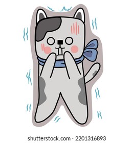 Scaredy cat, lovely cat  in cartoon style on white background, vector illustraion