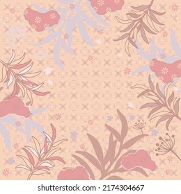 Scarf with abstract pattern design. Scarves with flower ornament on pink