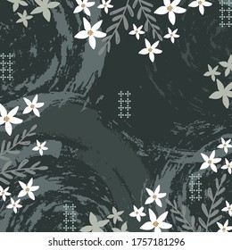 scarf abstract pattern with white flower design