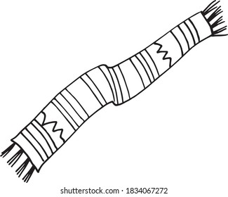 A scarf - autumn/winter seasonal illustration. Black- white image on white background. Vector illustration.