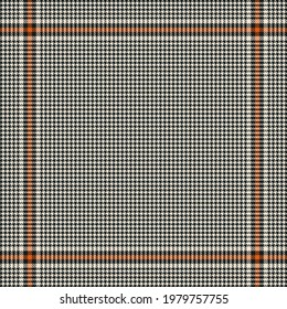 Scarf background with goose foot pattern in black, orange, off white. Geometric vector for square silk bandana, shawl, hijab, head scarf, other modern spring autumn winter fashion fabric print.