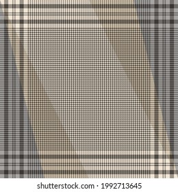 Scarf Background Vector In Beige, Grey, Brown With Dog Tooth Check Plaid Pattern. Square Spring Autumn Neutral Design For Silk Scarf, Bandana, Shawl, Hijab, Other Modern Fashion Textile Print.