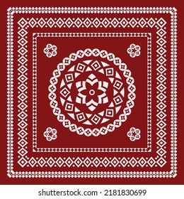 Scarf bandana tribal pattern. design for woman hijab, boho carpet, bandana, neckwear, batik, rug, shawl, pillow case. square pattern design style