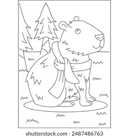 scarf capybara chilling coloring book page for kids or grown adults coloring book mindful relaxation activity