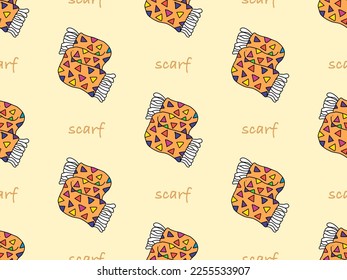Scarf cartoon character seamless pattern on orange background