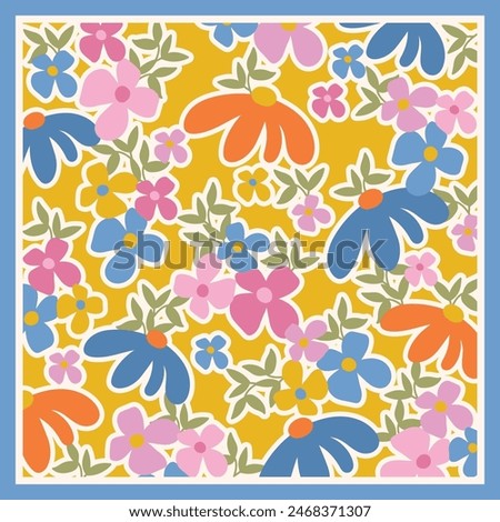 scarf with colorful flower pattern on yellow color background