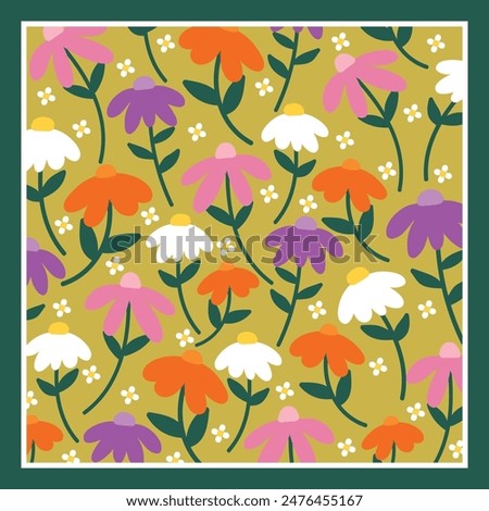scarf with colorful flower pattern on green color background