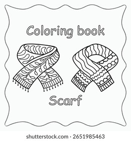 Scarf Coloring Page Winter Clothing Outline Design Vector Illustration.