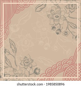 Scarf design abstract floral with leaf ornament
