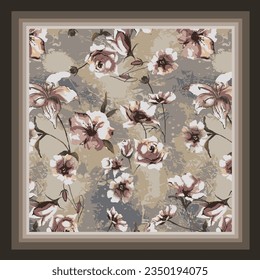 scarf design with abstract flowers pattern image