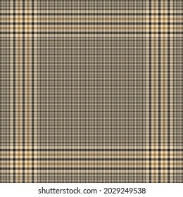 Scarf design for autumn winter in gold brown, beige, black. Square simple neutral background with houndstooth check pattern for silk scarf, bandana, shawl, hijab, other modern fashion textile print.